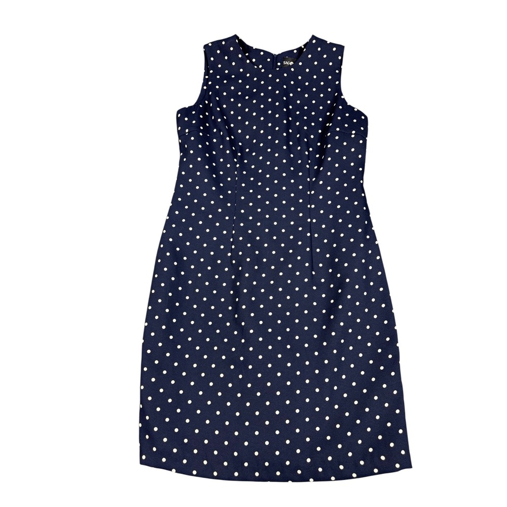 Sag Harbor Petites Women's 8P Navy Blue White Polka Dot A-Line Sleeveless Dress